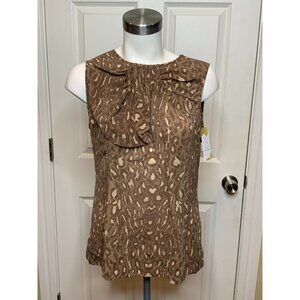 BCBG Max Azria Light Brown Leopard Print Silk Ruffle Sheer Sleeveless Top Size M
